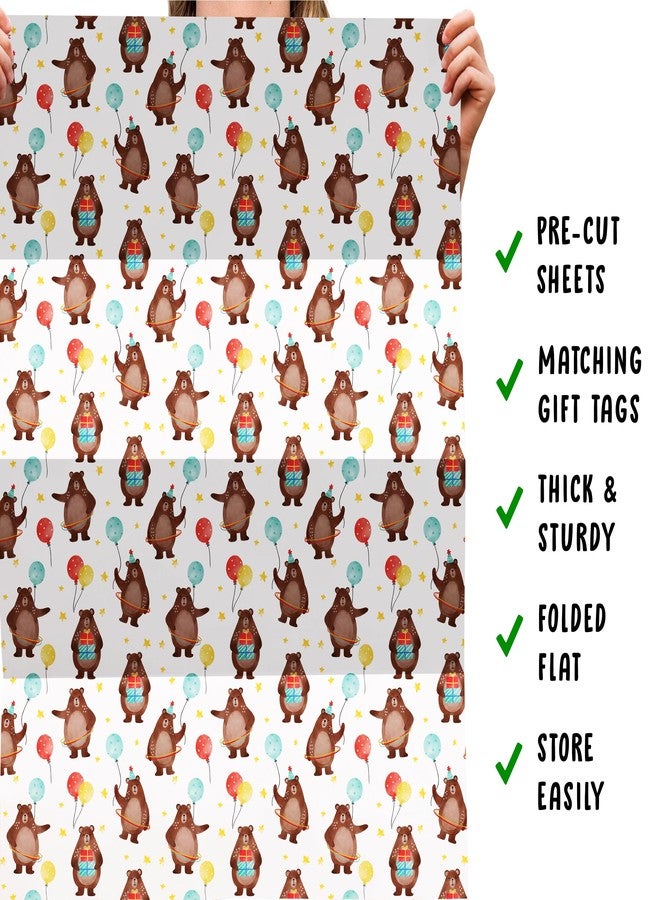 CENTRAL 23 Happy Birthday Wrapping Paper For Boys And Girl - 6 Sheets Eco Gift Wrap - Baby Animal Wrapping Paper - Cute Bear Print For Kids - Comes With Fun Stickers - Recyclable - Image 5